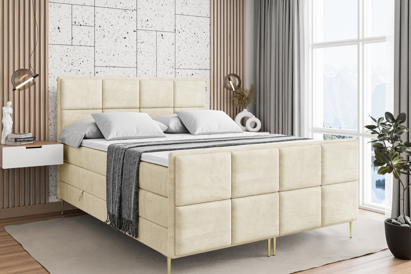 ALTDECOR Boxspringbett NOVA-F-Z KING (Multipocket-Matratze H4, H3 Matratze Bonellfederung, Topper, Kopfteil) von ALTDECOR