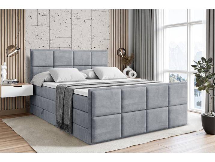ALTDECOR Boxspringbett NOVA-Z KING (Multipocket-Matratze H4, H3 Matratze Bonellfederung, Topper, Kopfteil), Doppelbett mit Fußteil, grau von ALTDECOR