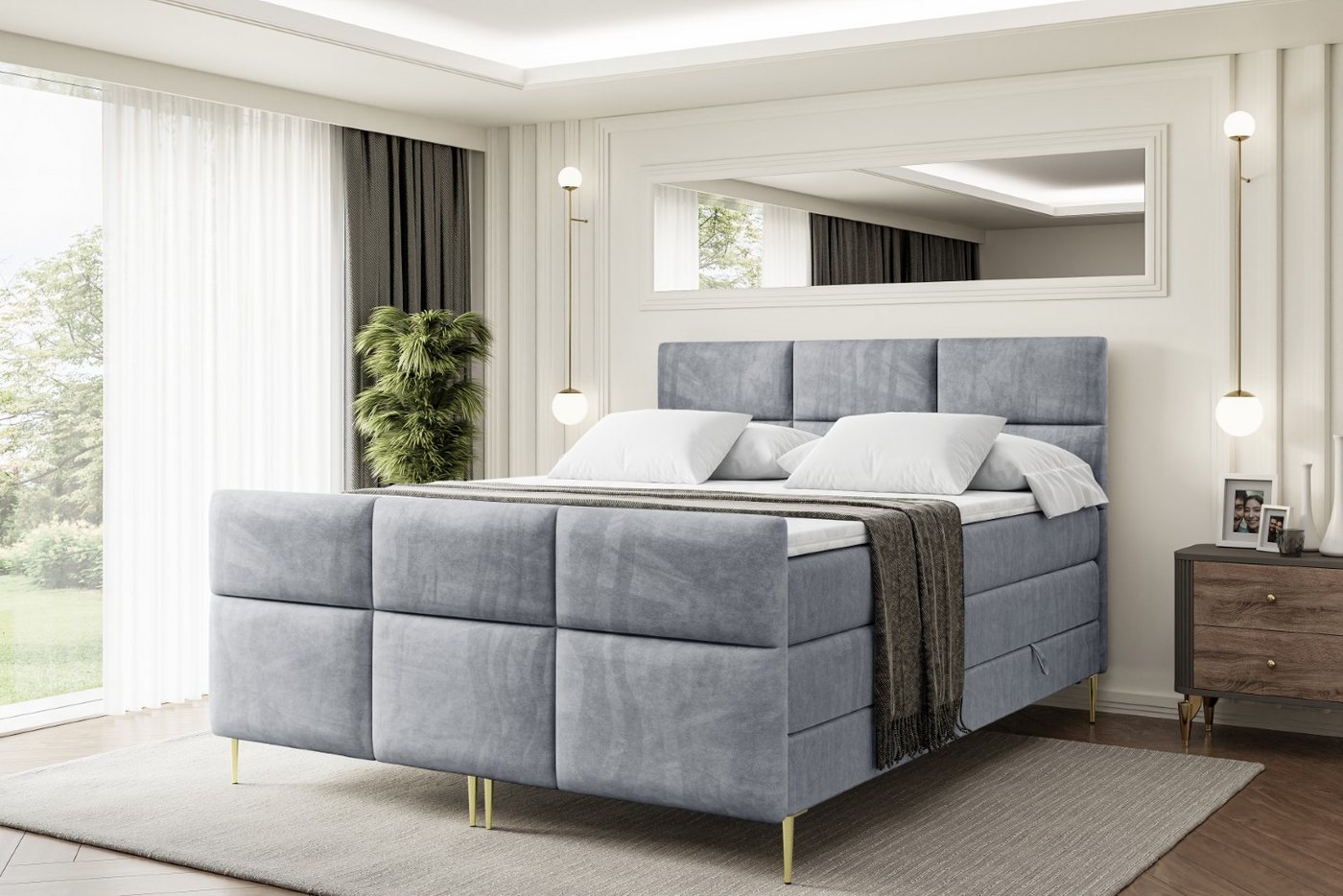 ALTDECOR Boxspringbett OHIO-F-Z KING (Multipocket-Matratze H4, H3 Matratze Bonellfederung, Topper, Kopfteil) von ALTDECOR