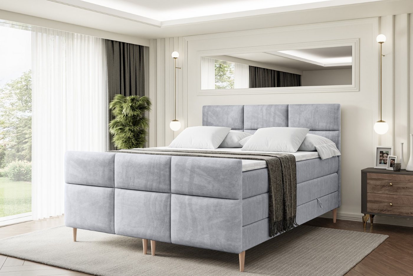 ALTDECOR Boxspringbett OHIO-F-Z KING (Multipocket-Matratze H4, H3 Matratze Bonellfederung, Topper, Kopfteil) von ALTDECOR