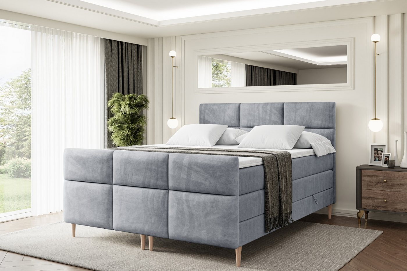ALTDECOR Boxspringbett OHIO-F-Z KING (Multipocket-Matratze H4, H3 Matratze Bonellfederung, Topper, Kopfteil) von ALTDECOR