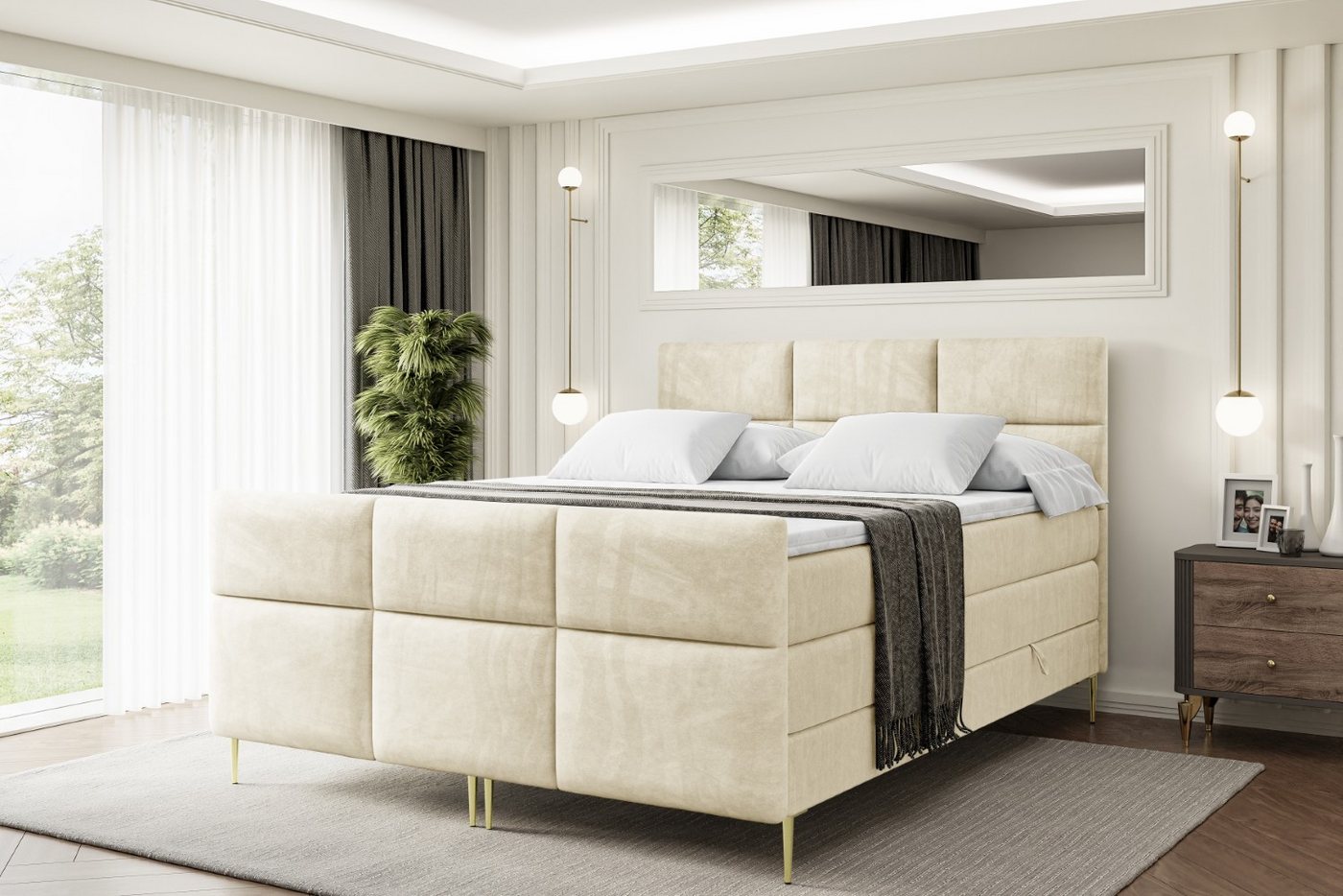 ALTDECOR Boxspringbett OHIO-F-Z KING (Multipocket-Matratze H4, H3 Matratze Bonellfederung, Topper, Kopfteil) von ALTDECOR