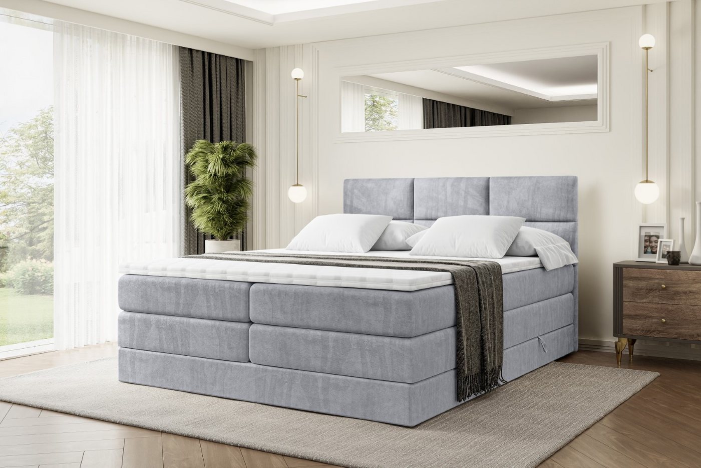 ALTDECOR Boxspringbett OHIO KING (Multipocket-Matratze H4 und H3 Matratze Bonellfederung Topper Kopfteil) von ALTDECOR