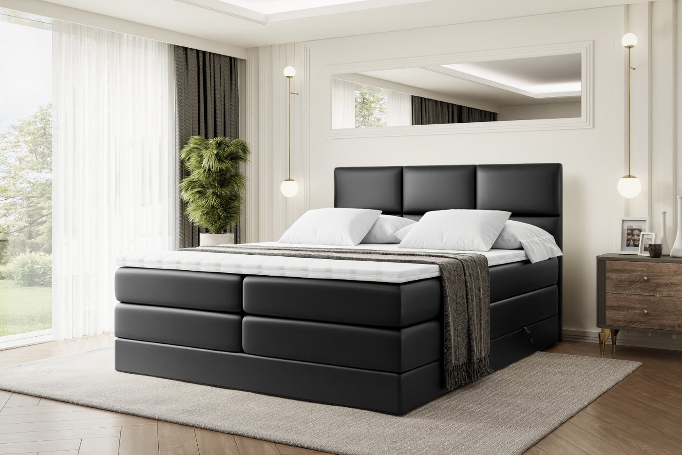 ALTDECOR Boxspringbett OHIO KING (Multipocket-Matratze H4 und H3 Matratze Bonellfederung Topper Kopfteil) von ALTDECOR