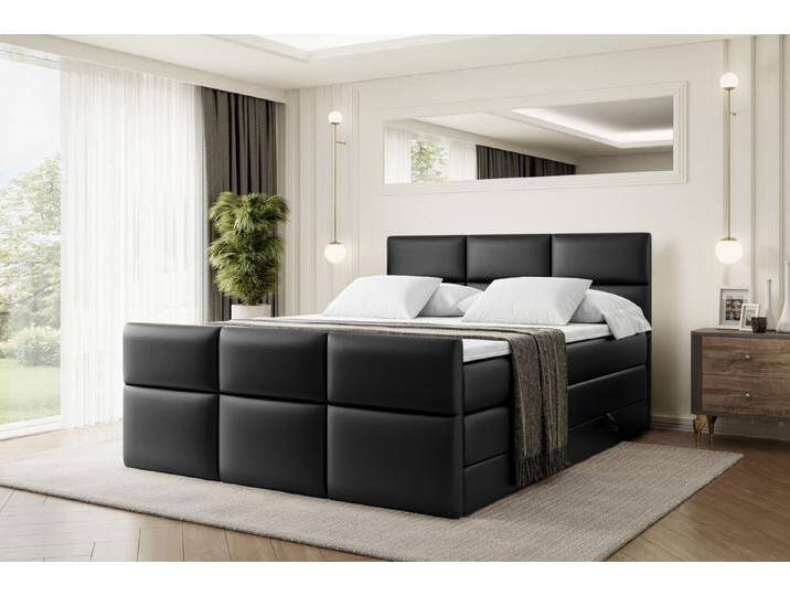 ALTDECOR Boxspringbett OHIO-Z KING (Multipocket-Matratze H4, H3 Matratze Bonellfederung, Topper, Kopfteil), Doppelbett mit Fußteil, schwarz von ALTDECOR