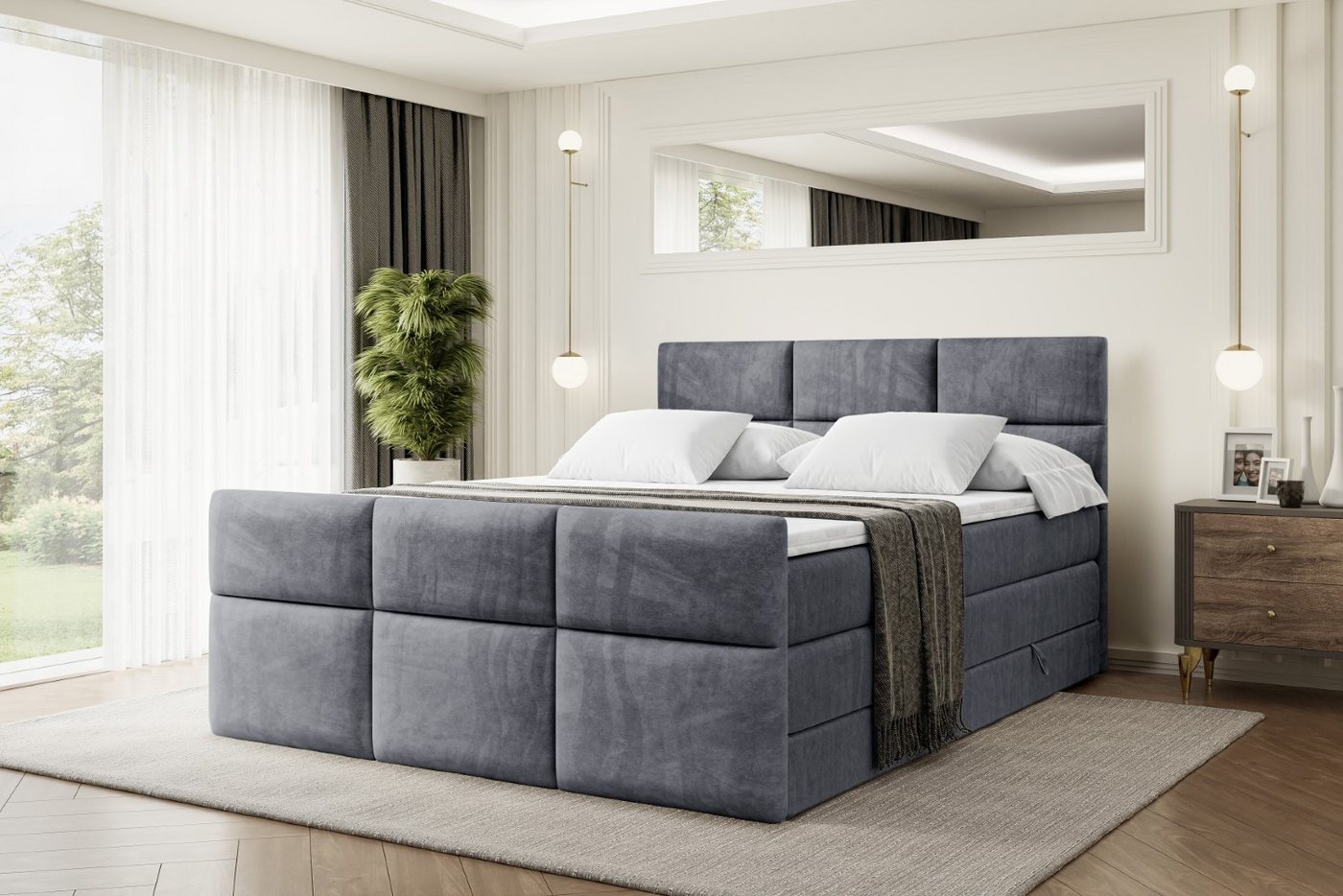 ALTDECOR Boxspringbett OHIO-Z KING (Multipocket-Matratze H4, H3 Matratze Bonellfederung, Topper, Kopfteil), Doppelbett mit Fußteil von ALTDECOR