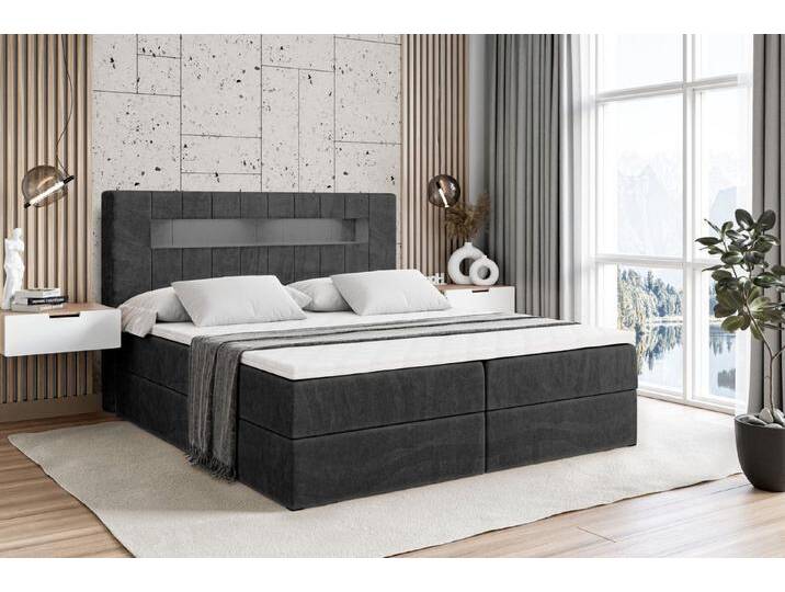ALTDECOR Boxspringbett ORGOL (H4-Multipocket/H3-Bonellfederung Matratze . Topper. Kopfteil. LED), schwarz, Schwarz Casablanca von ALTDECOR