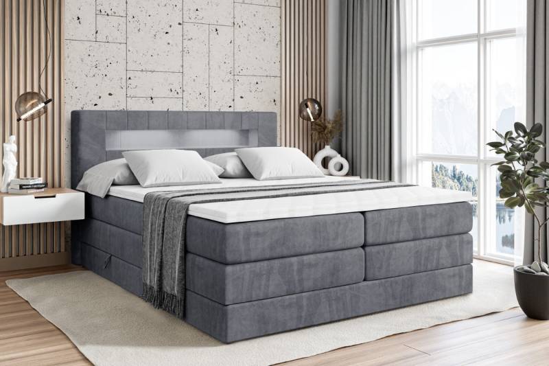 ALTDECOR Boxspringbett ORGOL KING (Multipocket H4 und H3 Matratze Bonellfederung Topper Kopfteil mit LED) von ALTDECOR
