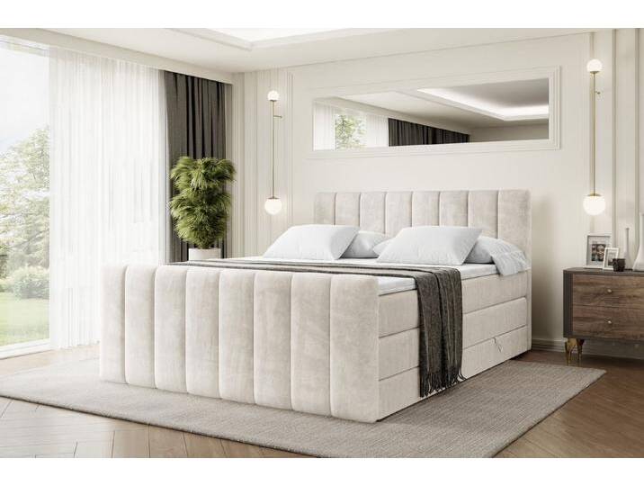ALTDECOR Boxspringbett OTTA-Z KING (Multipocket-Matratze H4, H3 Matratze Bonellfederung, Topper, Kopfteil), Doppelbett mit Fußteil, beige braun von ALTDECOR