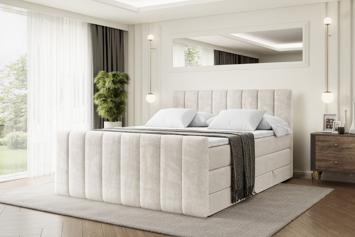ALTDECOR Boxspringbett OTTA-Z KING (Multipocket-Matratze H4, H3 Matratze Bonellfederung, Topper, Kopfteil), Doppelbett mit Fußteil von ALTDECOR