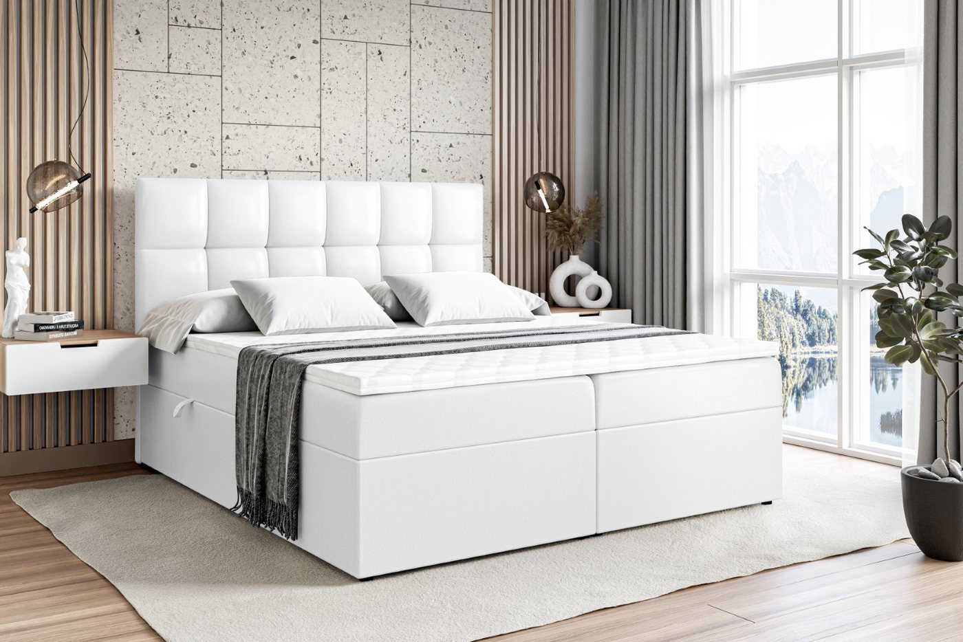ALTDECOR Boxbett RICAR (mit Matratze Lattenrost Topper Polsterbett mit Bettkasten Doppelbett), H4 Multipocket / H3 Bonellfederung, Springboxbett Boxspringbett von ALTDECOR
