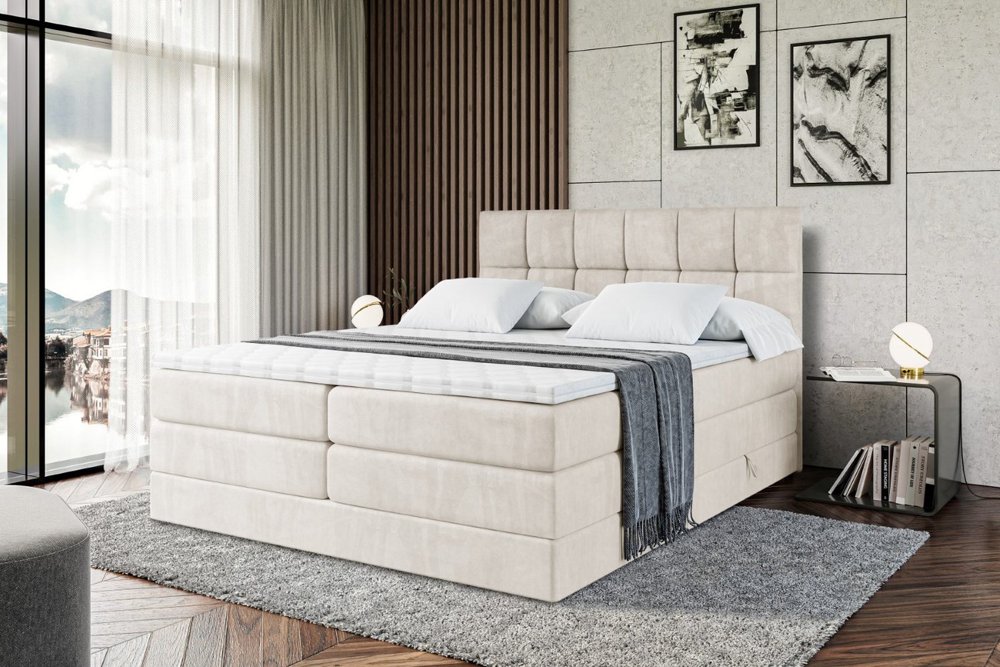 ALTDECOR Boxspringbett RICAR KING (mit Matratze und Lattenrost Topper Polsterbett mit Bettkasten Boxbett), H4 Multipocket, H3 Bonellfederung, Doppelbett Springboxbett von ALTDECOR