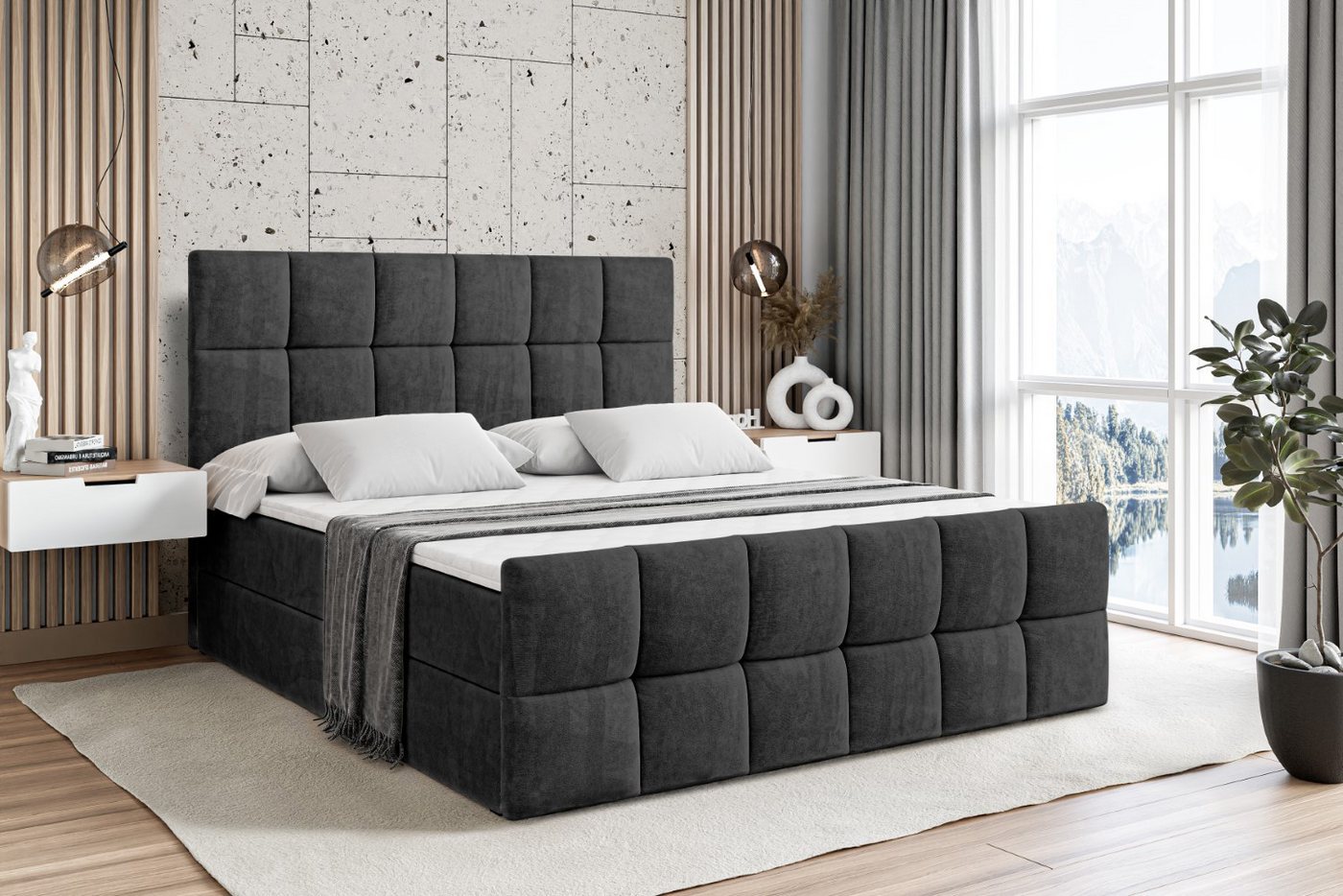ALTDECOR Boxbett RICAR-Z (mit Matratze Lattenrost Topper Polsterbett mit Bettkasten Doppelbett), H4 Multipocket / H3 Bonellfederung, Springboxbett Boxspringbett von ALTDECOR