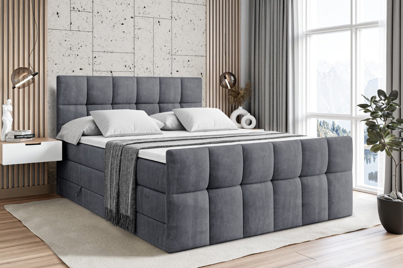 ALTDECOR Boxspringbett RICAR-Z KING (mit Matratze und Lattenrost Topper Polsterbett mit Bettkasten Boxbett), H4 Multipocket, H3 Bonellfederung, Doppelbett Springboxbett von ALTDECOR