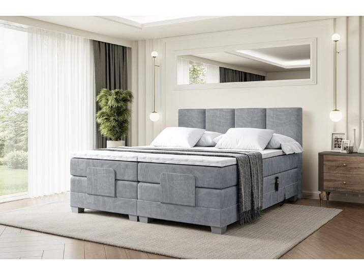 ALTDECOR Boxspringbett ROKS EL (Elektrisch verstellbar H4/Multipocket H3/Bonellfederung Matratz Topper), grau, Grau Casablanca von ALTDECOR