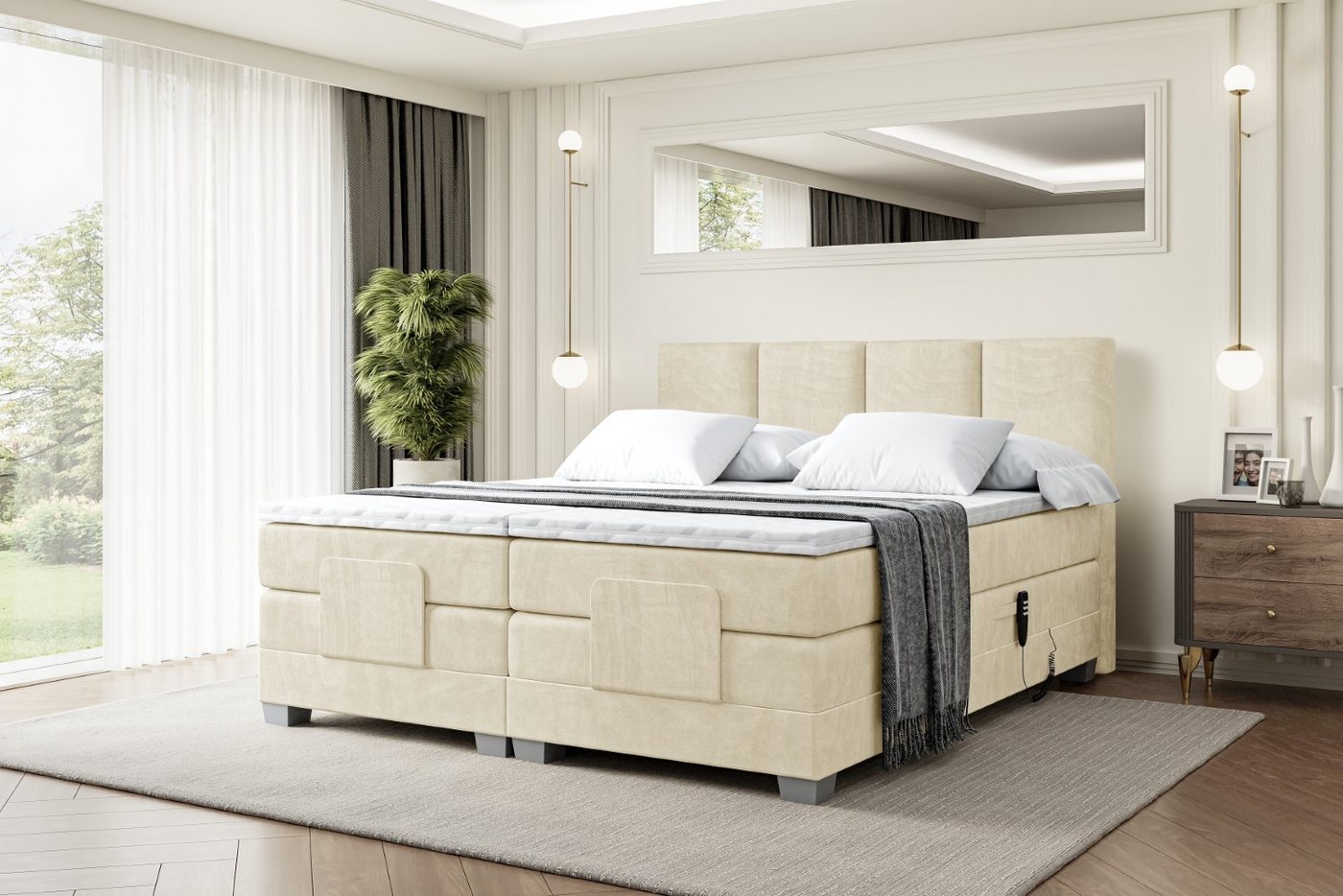 ALTDECOR Boxspringbett ROKS EL (Elektrisch verstellbar H4/Multipocket H3/Bonellfederung Matratz Topper) von ALTDECOR