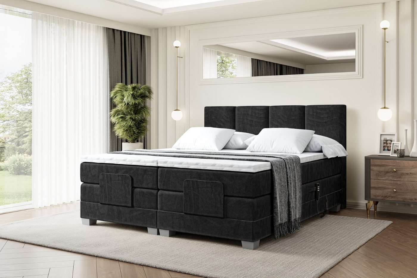 ALTDECOR Boxspringbett ROKS EL (Elektrisch verstellbar H4/Multipocket H3/Bonellfederung Matratz Topper) von ALTDECOR
