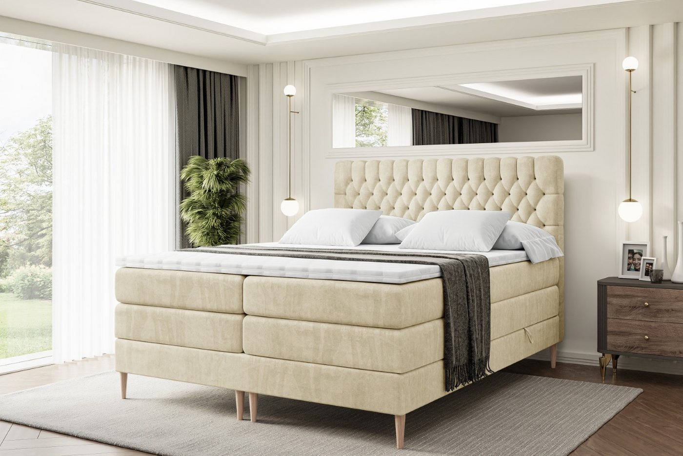 ALTDECOR Boxspringbett SERENE-F KING (Multipocket-Matratze H4, H3 Matratze Bonellfederung, Topper, Kopfteil) von ALTDECOR
