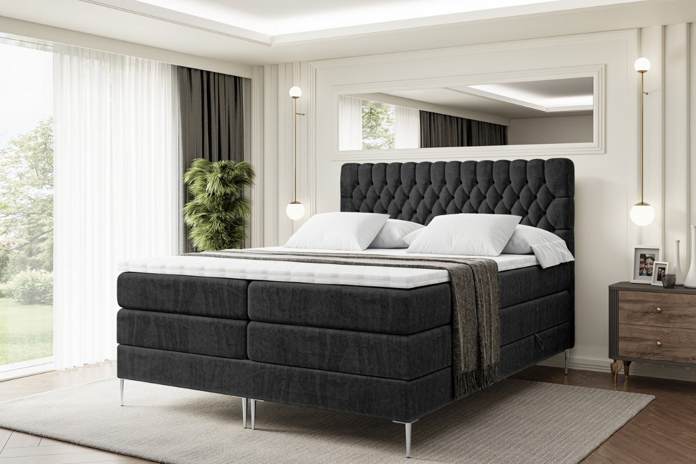 ALTDECOR Boxspringbett SERENE-F KING (Multipocket-Matratze H4, H3 Matratze Bonellfederung, Topper, Kopfteil) von ALTDECOR