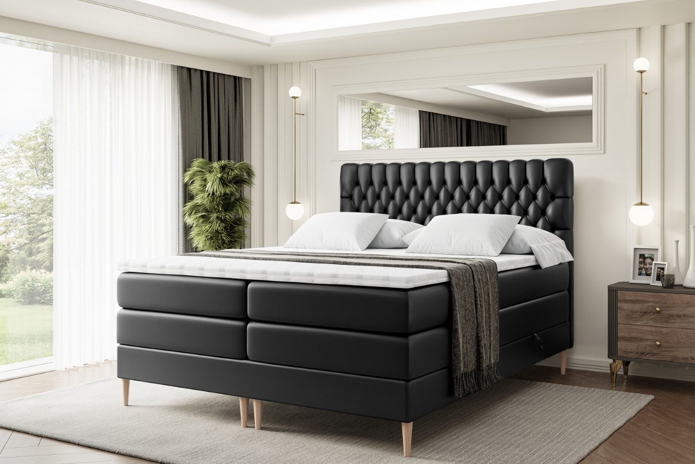 ALTDECOR Boxspringbett SERENE-F KING (Multipocket-Matratze H4, H3 Matratze Bonellfederung, Topper, Kopfteil) von ALTDECOR