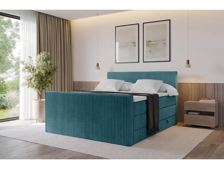 ALTDECOR Boxspringbett TOLO-Z KING (Multipocket-Matratze H4, H3 Matratze Bonellfederung, Topper, Kopfteil), Doppelbett mit Fußteil, blau von ALTDECOR