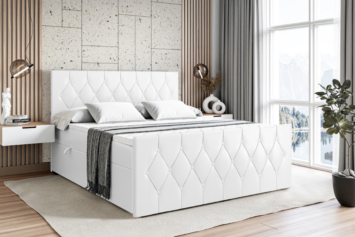 ALTDECOR Boxbett VELANTO (mit Matratze Lattenrost Topper Polsterbett mit Bettkasten Doppelbett), H4 Multipocket / H3 Bonellfederung, Springboxbett Boxspringbett von ALTDECOR