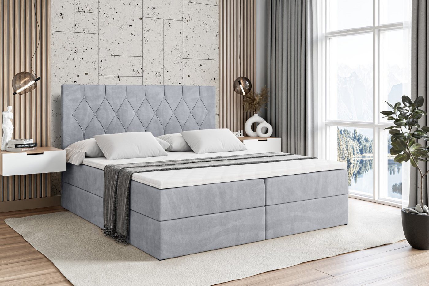 ALTDECOR Boxbett VELANTO-BZ (mit Matratze Lattenrost Topper Polsterbett mit Bettkasten Doppelbett), H4 Multipocket / H3 Bonellfederung, Springboxbett Boxspringbett von ALTDECOR