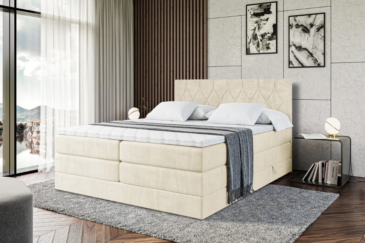 ALTDECOR Boxspringbett VELANTO-BZ KING (mit Matratze und Lattenrost Topper Polsterbett mit Bettkasten Boxbett), H4 Multipocket, H3 Bonellfederung, Doppelbett Springboxbett von ALTDECOR