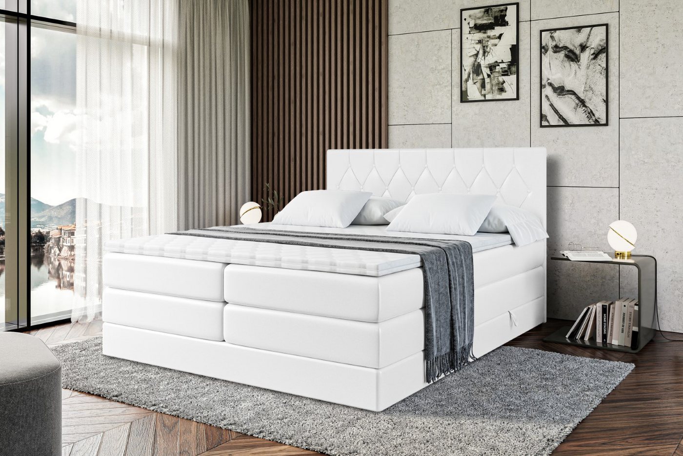 ALTDECOR Boxspringbett VELANTO-BZ KING (mit Matratze und Lattenrost Topper Polsterbett mit Bettkasten Boxbett), H4 Multipocket, H3 Bonellfederung, Doppelbett Springboxbett von ALTDECOR