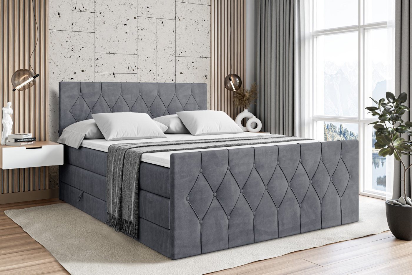 ALTDECOR Boxspringbett VELANTO KING (mit Matratze und Lattenrost Topper Polsterbett mit Bettkasten Boxbett), H4 Multipocket, H3 Bonellfederung, Doppelbett Springboxbett von ALTDECOR