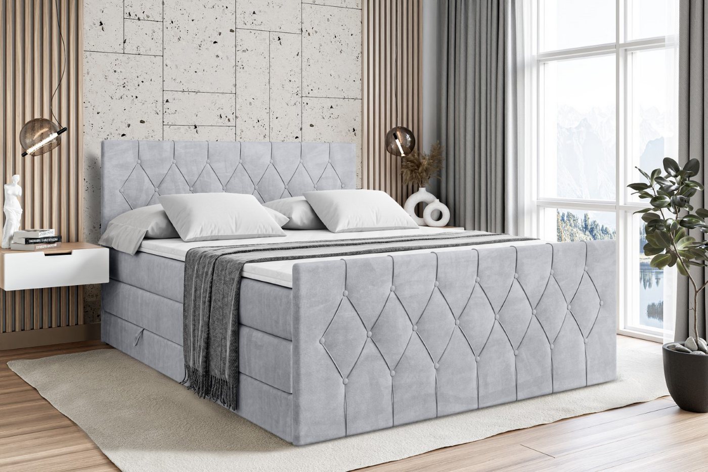 ALTDECOR Boxspringbett VELANTO KING (mit Matratze und Lattenrost Topper Polsterbett mit Bettkasten Boxbett), H4 Multipocket, H3 Bonellfederung, Doppelbett Springboxbett von ALTDECOR
