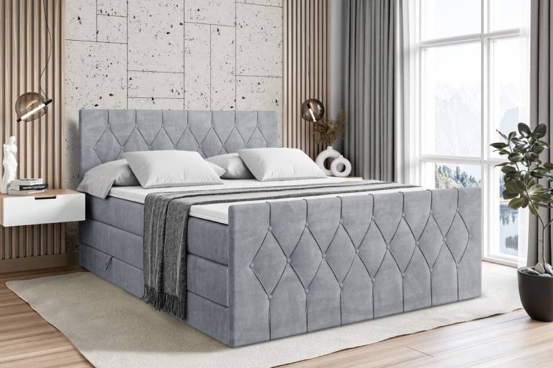 ALTDECOR Boxspringbett VELANTO KING (mit Matratze und Lattenrost Topper Polsterbett mit Bettkasten Boxbett), H4 Multipocket, H3 Bonellfederung, Doppelbett Springboxbett von ALTDECOR