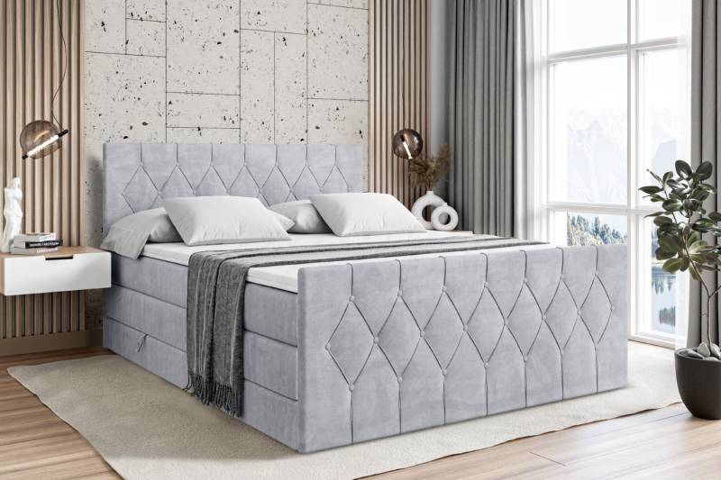 ALTDECOR Boxspringbett VELANTO KING (mit Matratze und Lattenrost Topper Polsterbett mit Bettkasten Boxbett), H4 Multipocket, H3 Bonellfederung, Doppelbett Springboxbett von ALTDECOR
