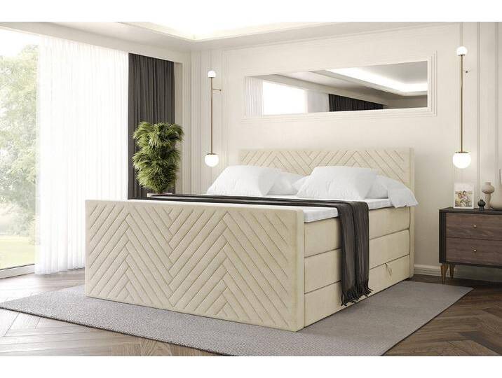 ALTDECOR Boxspringbett VEXA-Z KING (Multipocket-Matratze H4, H3 Matratze Bonellfederung, Topper, Kopfteil), Doppelbett mit Fußteil, beige braun von ALTDECOR