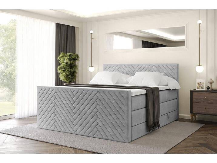 ALTDECOR Boxspringbett VEXA-Z KING (Multipocket-Matratze H4, H3 Matratze Bonellfederung, Topper, Kopfteil), Doppelbett mit Fußteil, grau von ALTDECOR