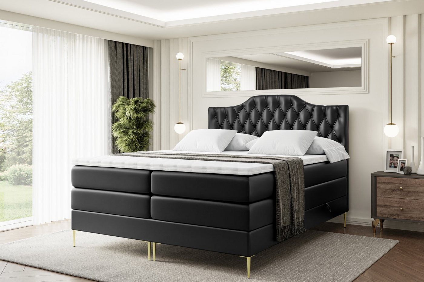 ALTDECOR Boxspringbett VILA-1-F KING (Multipocket-Matratze H4, H3 Matratze Bonellfederung, Topper, Kopfteil) von ALTDECOR