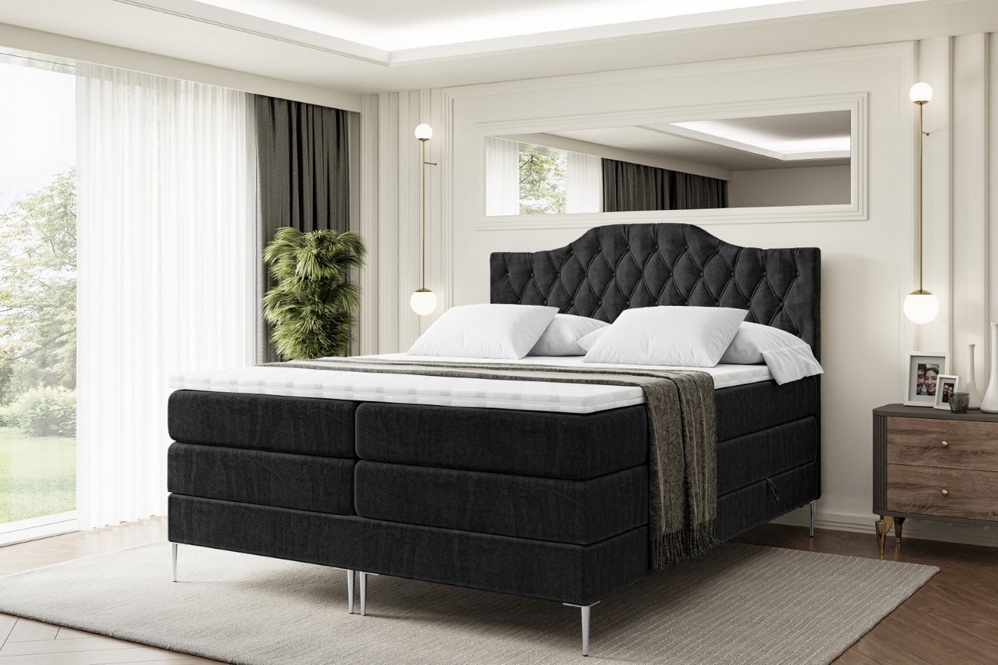 ALTDECOR Boxspringbett VILA-1-F KING (Multipocket-Matratze H4, H3 Matratze Bonellfederung, Topper, Kopfteil) von ALTDECOR