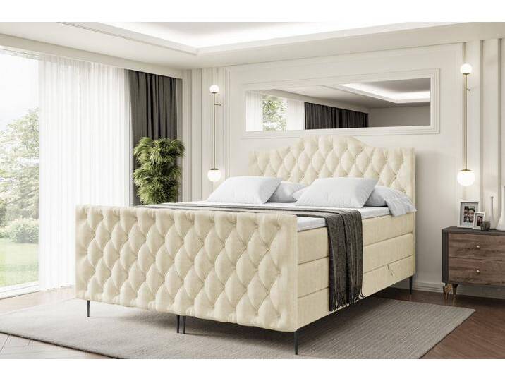 ALTDECOR Boxspringbett VILA-1-F-Z KING (Multipocket-Matratze H4, H3 Matratze Bonellfederung, Topper, Kopfteil), beige braun, Schwarz Füße von ALTDECOR