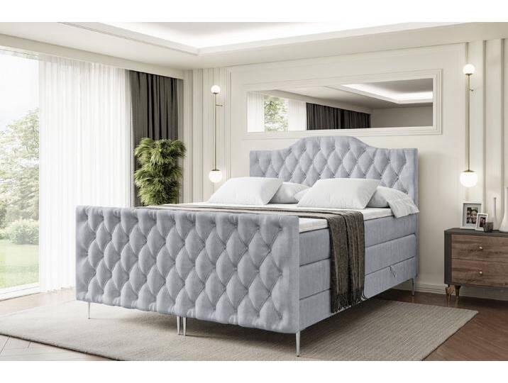 ALTDECOR Boxspringbett VILA-1-F-Z KING (Multipocket-Matratze H4, H3 Matratze Bonellfederung, Topper, Kopfteil), grau, Silber Füße, Grau Monolith von ALTDECOR