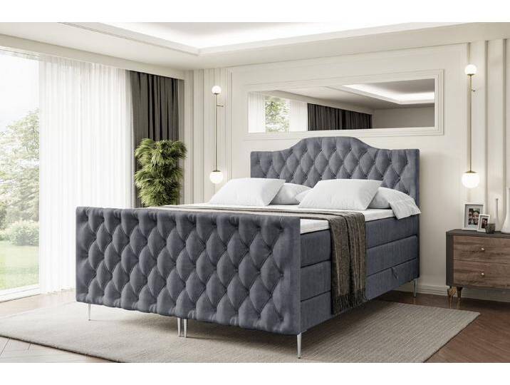 ALTDECOR Boxspringbett VILA-1-F-Z KING (Multipocket-Matratze H4, H3 Matratze Bonellfederung, Topper, Kopfteil), grau, Silber Füße von ALTDECOR