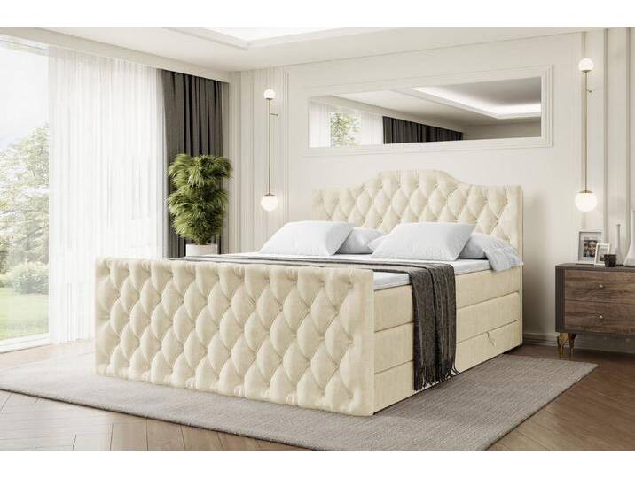 ALTDECOR Boxspringbett VILA-1-Z KING (Multipocket-Matratze H4, H3 Matratze Bonellfederung, Topper, Kopfteil), Doppelbett mit Fußteil, beige braun von ALTDECOR