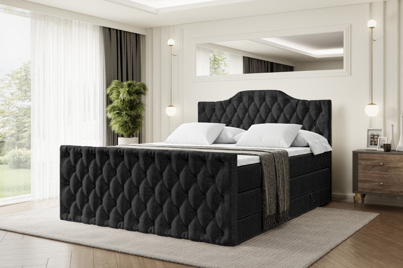 ALTDECOR Boxspringbett VILA-1-Z KING (Multipocket-Matratze H4, H3 Matratze Bonellfederung, Topper, Kopfteil), Doppelbett mit Fußteil von ALTDECOR