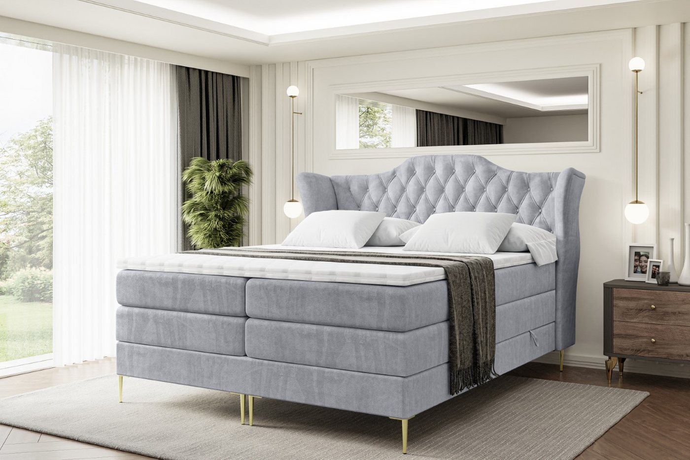 ALTDECOR Boxspringbett VILA-F KING (Multipocket-Matratze H4, H3 Matratze Bonellfederung, Topper, Kopfteil) von ALTDECOR
