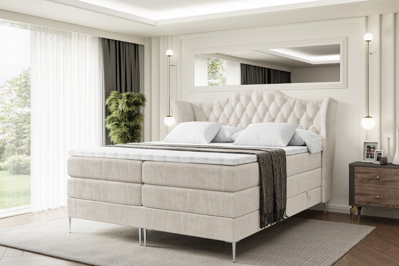 ALTDECOR Boxspringbett VILA-F KING (Multipocket-Matratze H4, H3 Matratze Bonellfederung, Topper, Kopfteil) von ALTDECOR