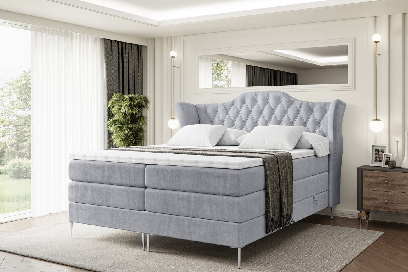 ALTDECOR Boxspringbett VILA-F KING (Multipocket-Matratze H4, H3 Matratze Bonellfederung, Topper, Kopfteil) von ALTDECOR