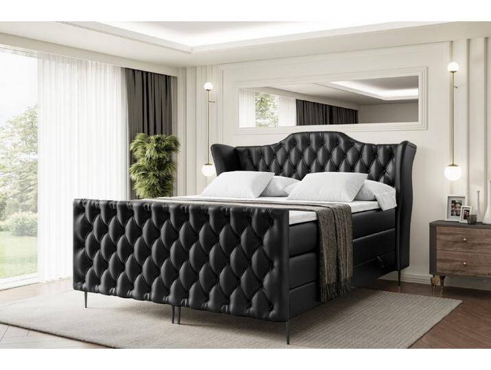 ALTDECOR Boxspringbett VILA-F-Z KING (Multipocket-Matratze H4, H3 Matratze Bonellfederung, Topper, Kopfteil), schwarz, Schwarz Füße von ALTDECOR