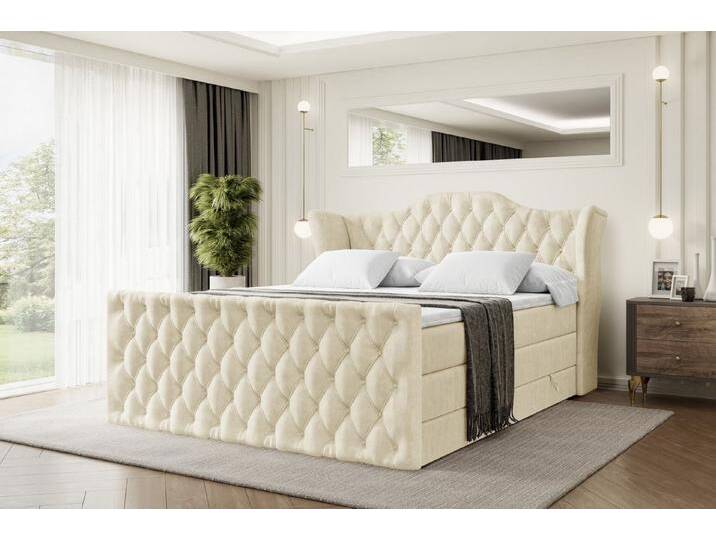 ALTDECOR Boxspringbett VILA-Z KING (Multipocket-Matratze H4, H3 Matratze Bonellfederung, Topper, Kopfteil), Doppelbett mit Fußteil, beige braun von ALTDECOR