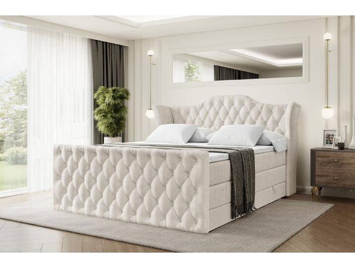 ALTDECOR Boxspringbett VILA-Z KING (Multipocket-Matratze H4, H3 Matratze Bonellfederung, Topper, Kopfteil), Doppelbett mit Fußteil, beige braun von ALTDECOR