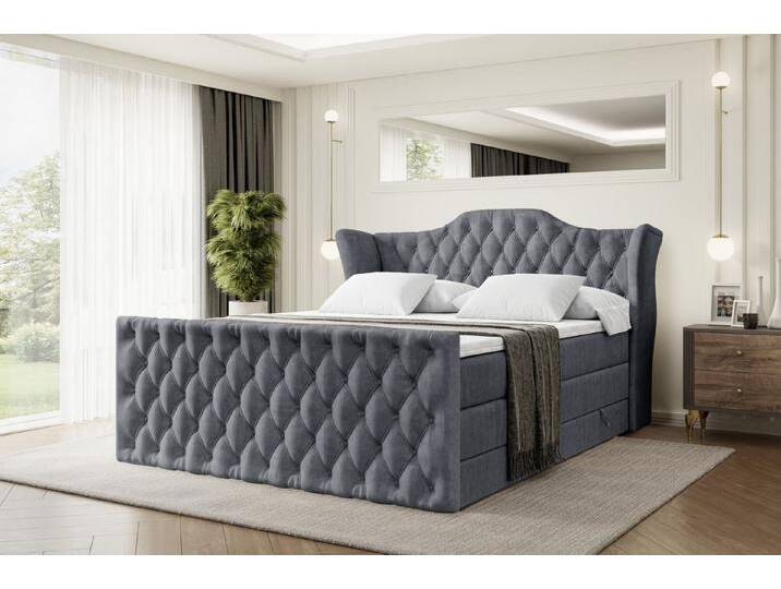 ALTDECOR Boxspringbett VILA-Z KING (Multipocket-Matratze H4, H3 Matratze Bonellfederung, Topper, Kopfteil), Doppelbett mit Fußteil, grau von ALTDECOR