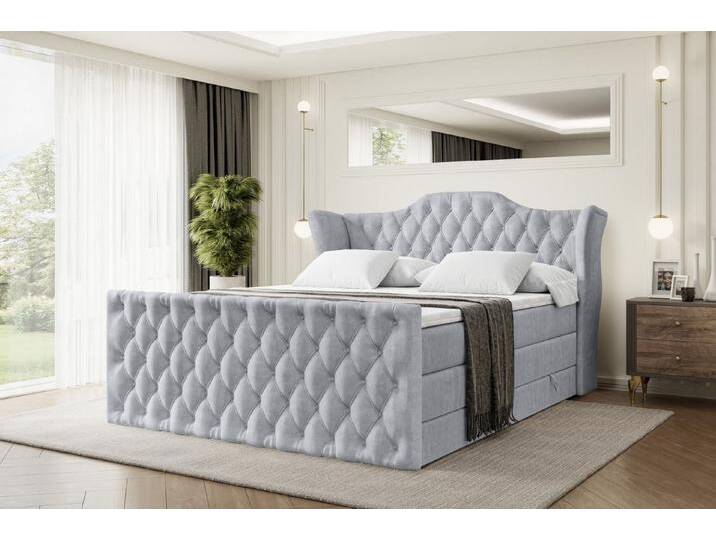 ALTDECOR Boxspringbett VILA-Z KING (Multipocket-Matratze H4, H3 Matratze Bonellfederung, Topper, Kopfteil), Doppelbett mit Fußteil, grau von ALTDECOR
